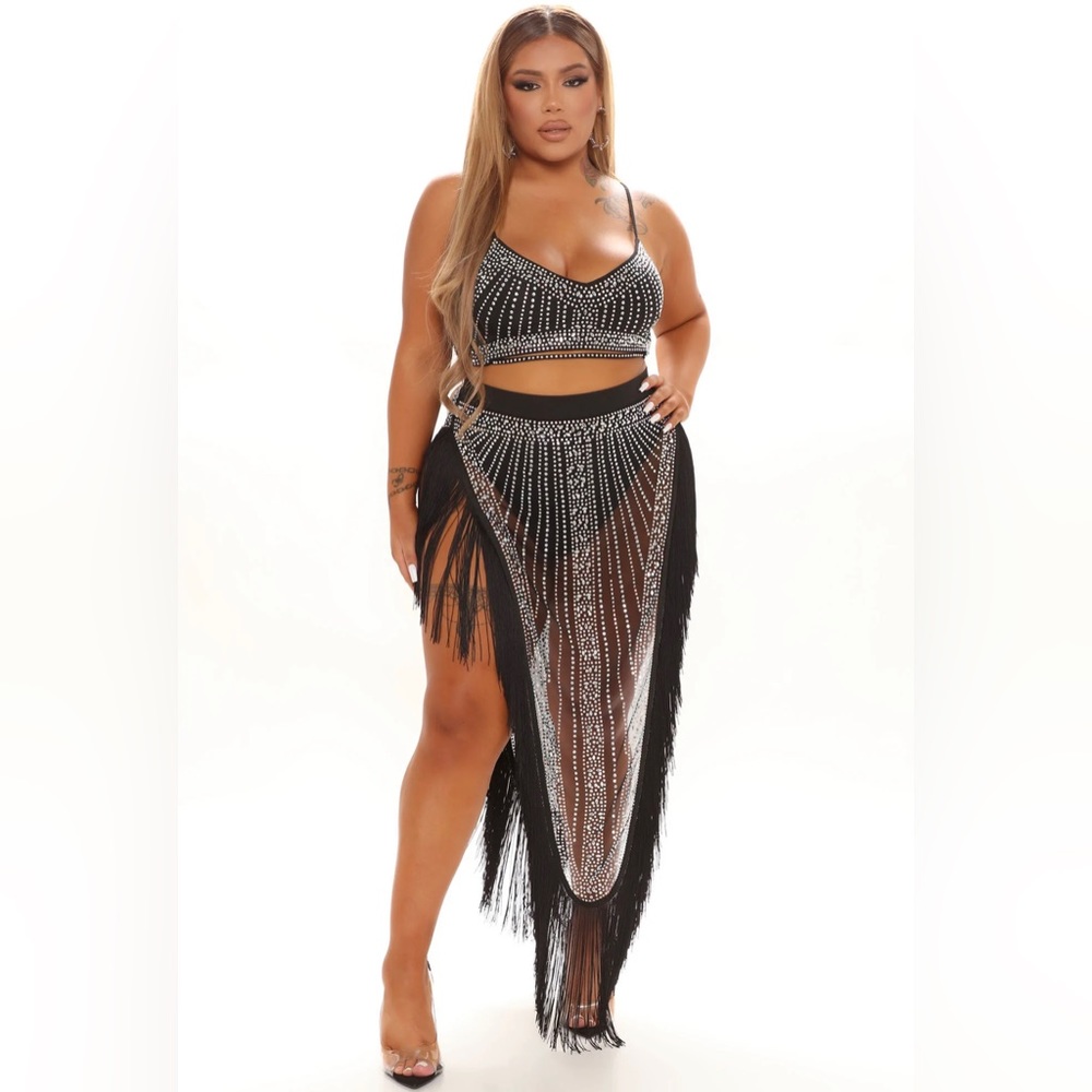 2pc outfit set Women’s Plus size- Black, Silver Glam ✨